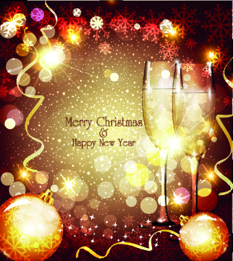 Shiny Christmas background and Wineglass vector 02  