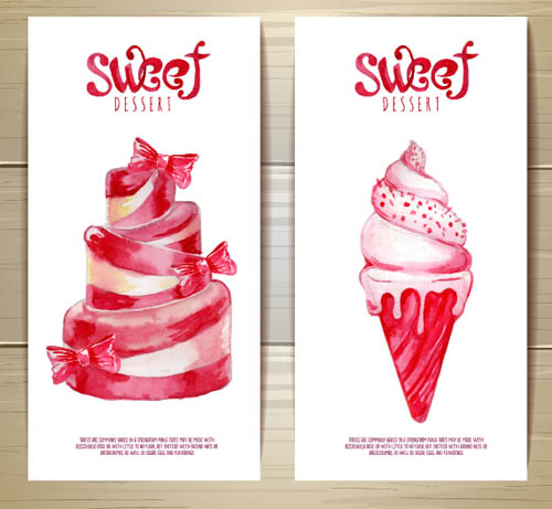 Sweet dessert happy birthday cards vectors 02  