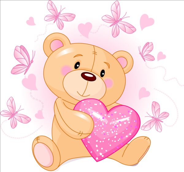 Teddy bear with pink heart vector 01  