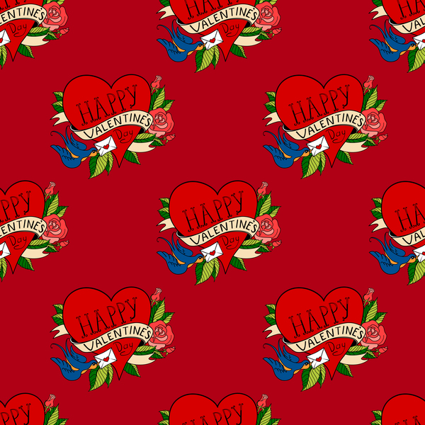 Valentine flower with heart seamless pattern vector 04  