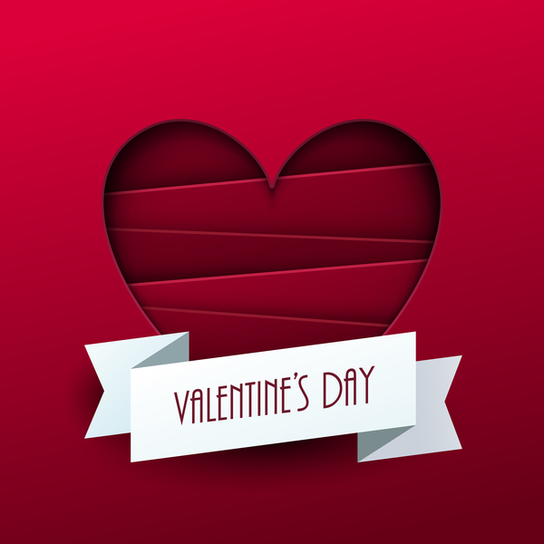 Valentine ribbon banner with red background vector  