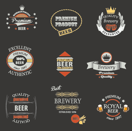 Vintage royal beer labels with badges vector 03  