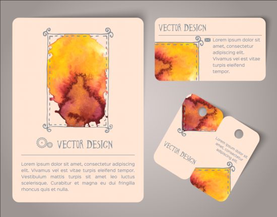 Vintage watercolor cards with tags vectors material 01  
