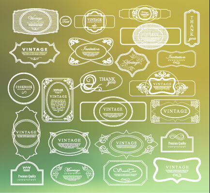 White thin line labels vintage style vector 01  