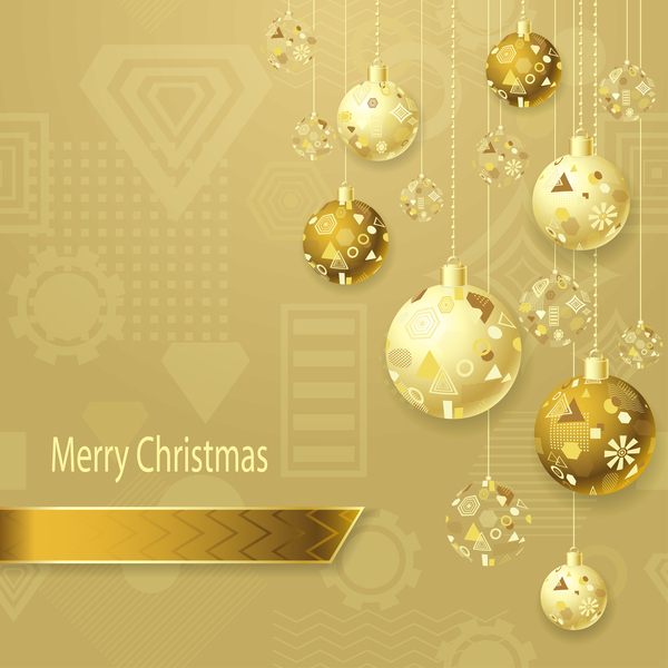 Xmas balls beige gold with yellow background vector  
