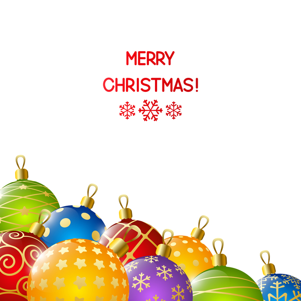 Рождественские цветные шары с белым вектором фона 03  