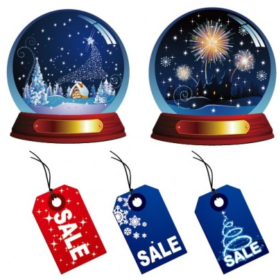 Christmas crystal ball and sales tag Illustration vector material  