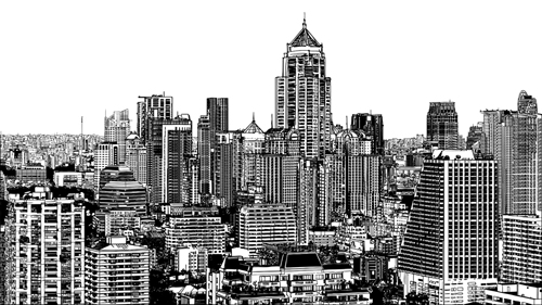 Drawing city buildings and scenery vector 03  