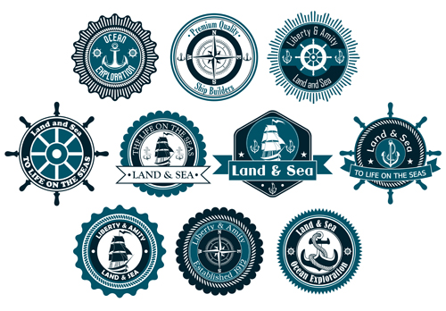 land and sea labels vintage style vector 02  