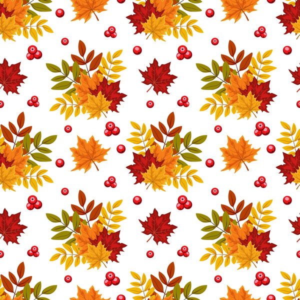 秋のフルーツベクトルシームレスパターンと葉  