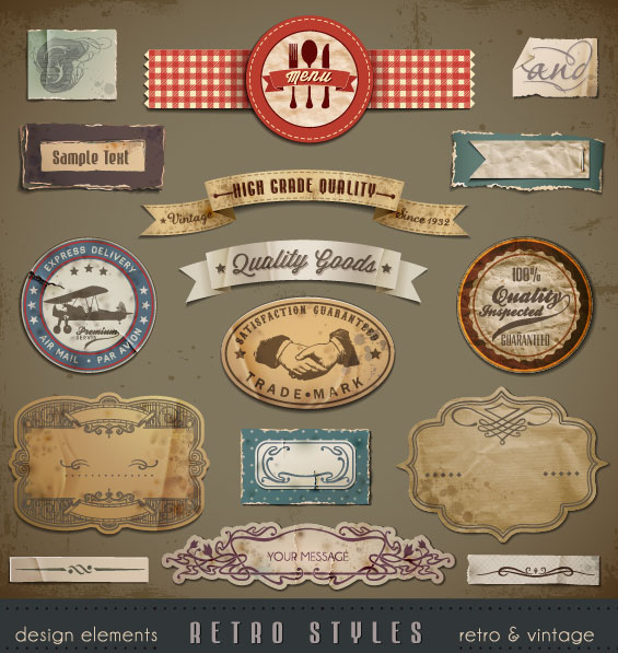 Vintage ribbons labels and Stickers vector 02  