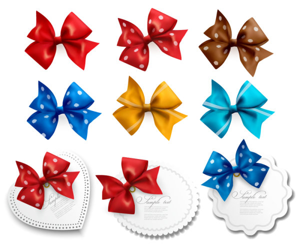 Vivid Bow with Ribbons labels vector 02  