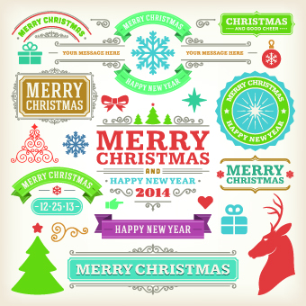 Vintage 2014 Christmas decoration and labels vector 02  