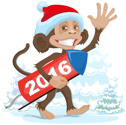 2016 christmas with funny monkey vector 05  