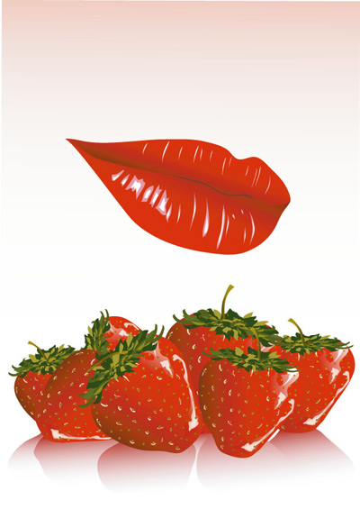 Red lips and strawberry Vector  