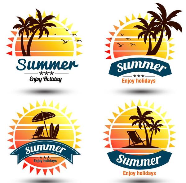 4 Type de palmier avec vecteur d'étiquettes de l'été  