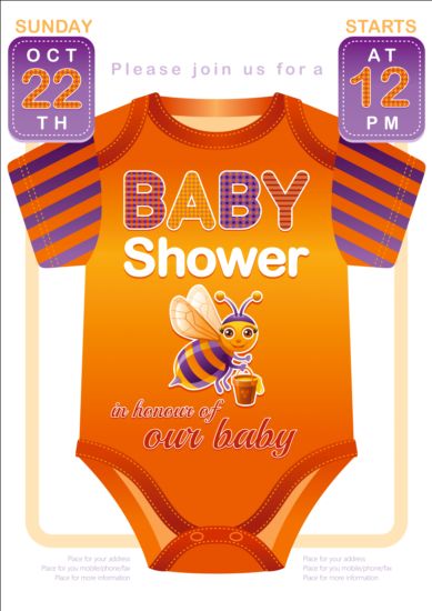 Baby shower card con vettore di vestiti 06  