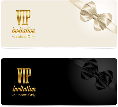 Beautiful bow with VIP invitation card vector 04  