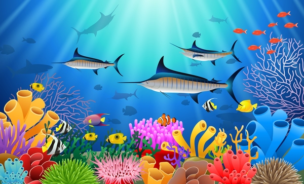 Beautiful underwater world design vector 02  