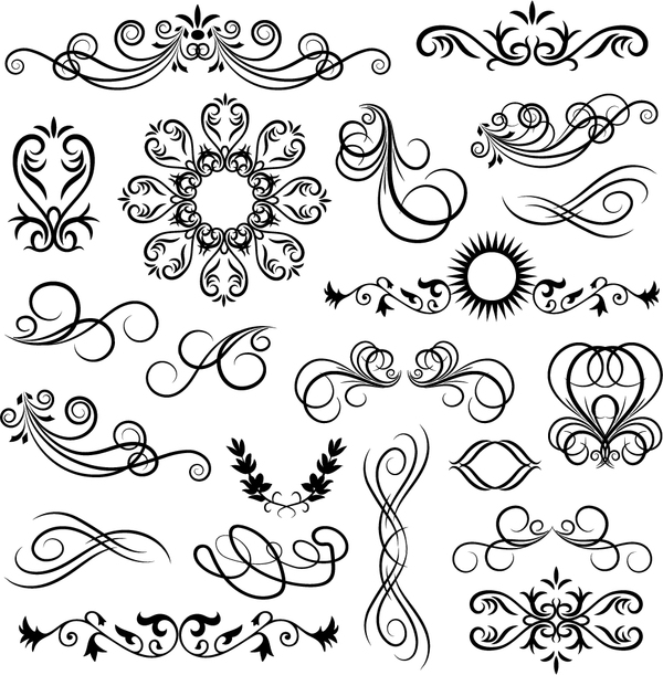 Black floral ornaments illustration vector 03  