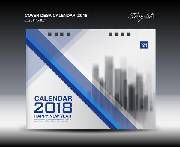 Couverture bleue Bureau calendrier 2018 modèle vecteur matériel 09  