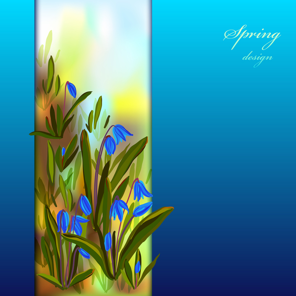 Blauer Blumenfrühlingshintergrund-Kunstvektor 02  