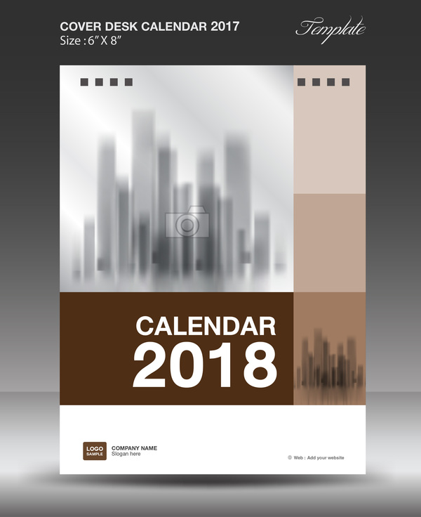 茶色の縦型卓上カレンダー2018カバーテンプレートベクトル  