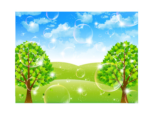 Bubble and tree leaves vector background 03  