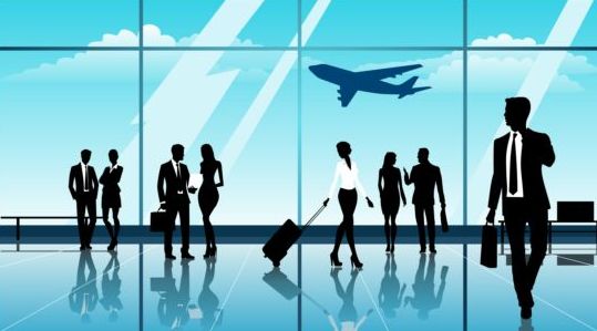 Business travel with businessman silhouetter vector 01  