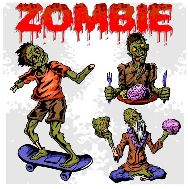 Dessin animé zombie illustration vecteur ensemble 07  
