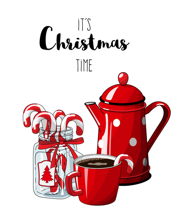 Weihnachtshand gezeichnet süß mit Tee Vektor 05  