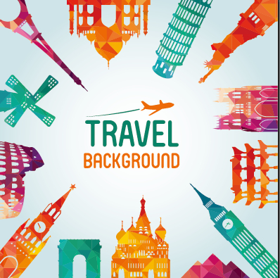 Classic buildings with travel background vector 01  