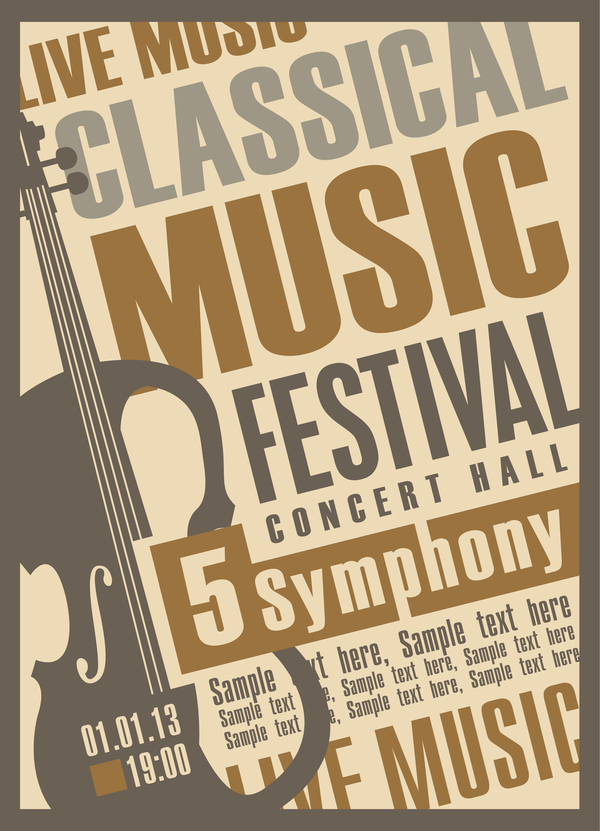 Classical music retro concert poster template 01  