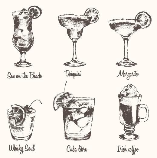 Cocktails dessinés à la main vector illustration set 01  