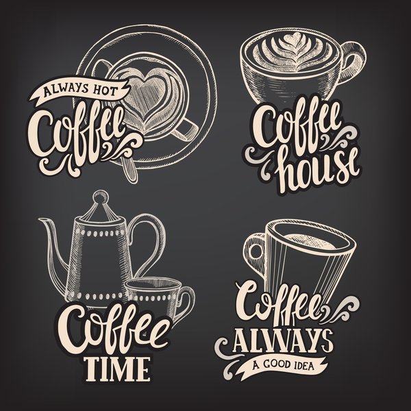 Kaffee Logos Design mit Tafel Hintergrund Vektor 01  