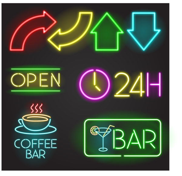 Colored light sticks restaurant symbol and logos vector 01  