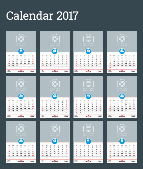 Common 2017 modèle de calendrier mural vecteur 05  