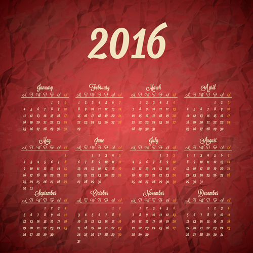 Company gird calendar 2016 set vectors 01  