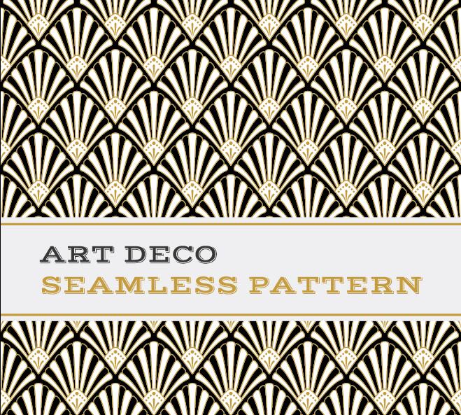Deco-nahtlose Muster schwarz weißen und goldenen Vektor 03  