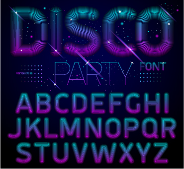 Disco party alphabet fonts vector 02  