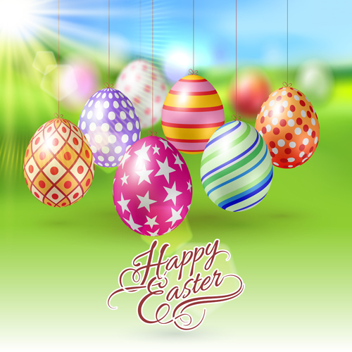 Easter hanging egg with blurs background vector 16  