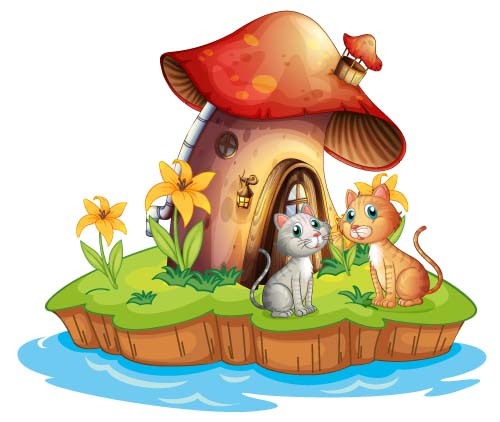 Fairy tale world and mushroom house vector 06  