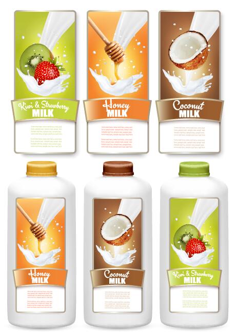 Fruit milk trademark stickers vector template 06  