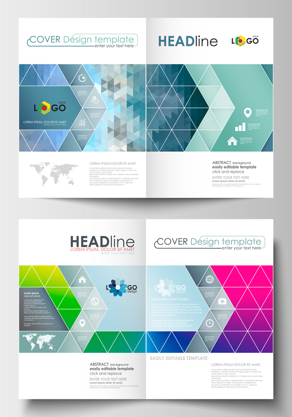 Geometric shape cover template magazine with flyer vector 01  