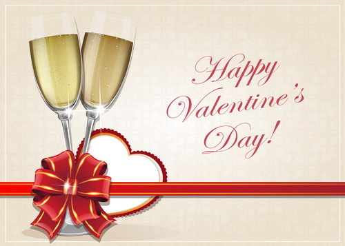 Glasses of champagne and Valentine heart vector  