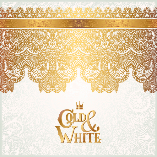 Gold with white floral ornaments background vector illustration set 21  