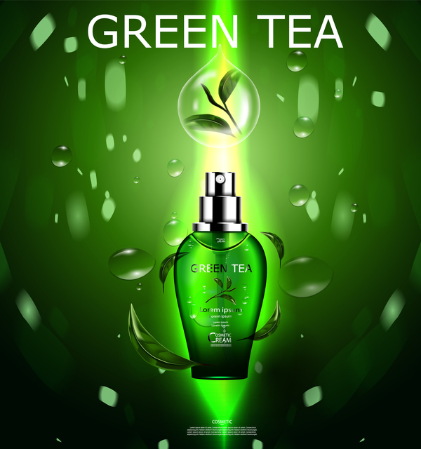 緑茶化粧クリーム広告ポスターテンプレートベクトル19  