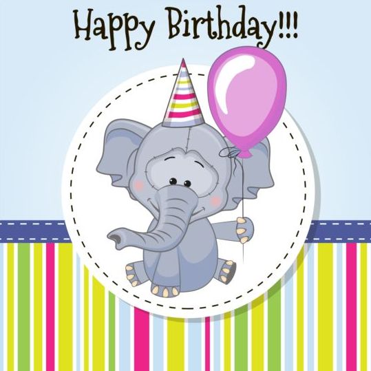 Grattis på födelsedagen kort med söt elefant vektor  