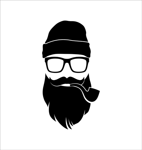 Long beard hipster head portrait vector set 08  