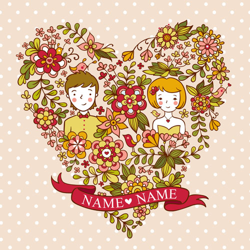 Lovers and heart floral wedding Invitation cards vector  